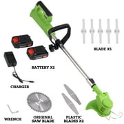 Weed Wacker 24V Electric Cordless String Trimmer Weed Eater Grass Trimmer with 3 Function Blades & 2 Batteries for Home Garden, Lawn, Yard