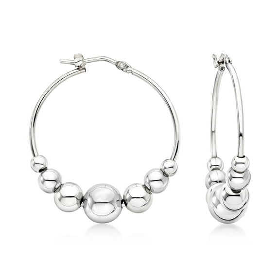 Ross-Simons Italian Sterling Silver Graduated Bead Hoop Earrings, Women's, Adult