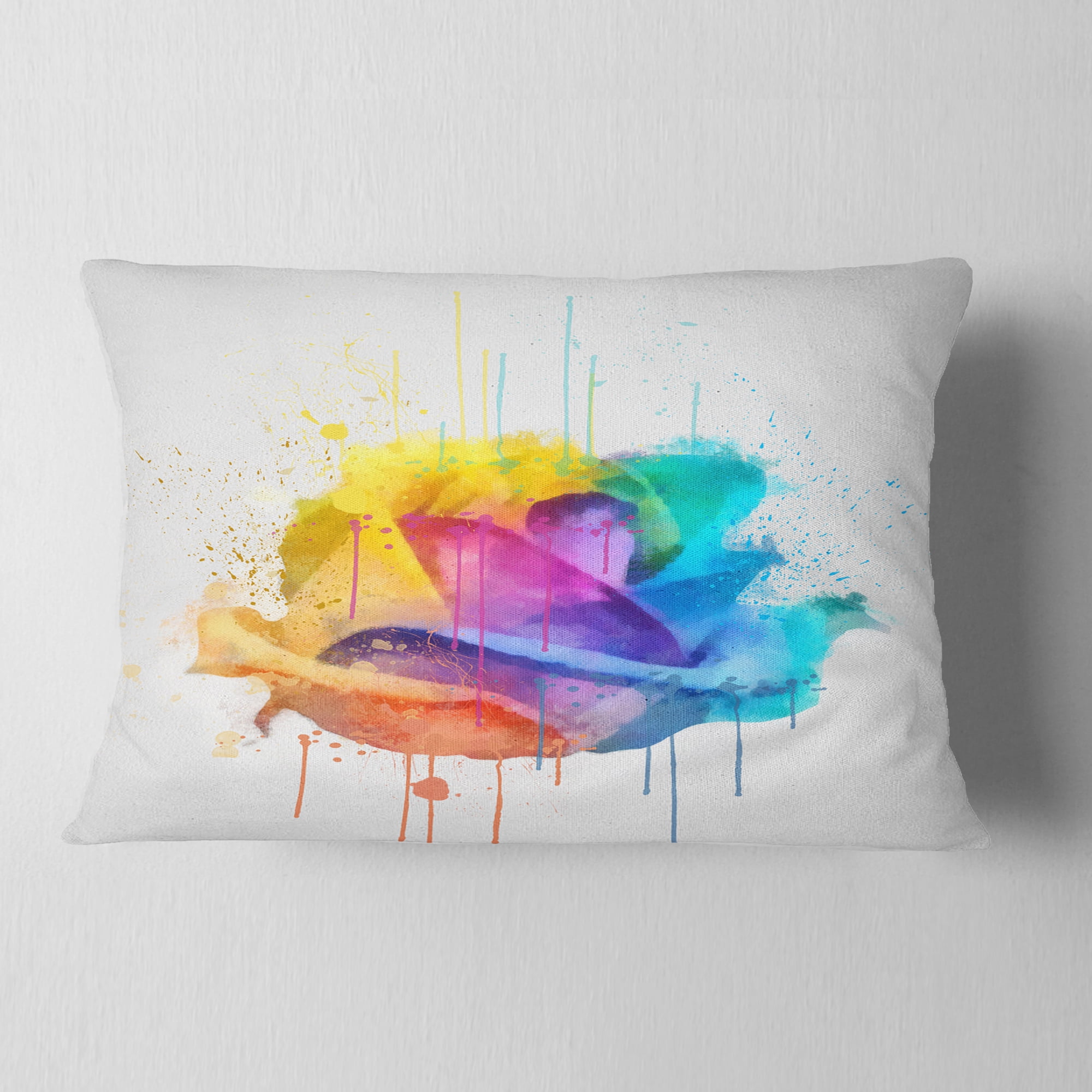 Designart Multicolor Rose with Color Splashes - Floral Throw Pillow - 12x20
