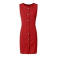 thumbnail image 4 of NIEWTR Womens Summer Dress Crew Neck Button Decoration Sleeveless Sundresses Work Casual Tank Dress(Red,L), 4 of 6