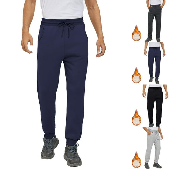 Fengqque Men's Velvet Joggers Warm Athletic Pants Winter Workout Gym Running Sweatpants Gray 2(XS)