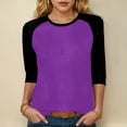 thumbnail image 2 of zaveiop Women's Color Block 3/4 Raglan Sleeves T-Shirt Loose Crew Neck Casual Tops Trendy Basic Pullover Casual Outfits 2025 (Purple, L), 2 of 6