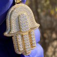 thumbnail image 4 of Real Solid 925 Sterling Silver with Gold Finish Hamsa Hand Pendant Iced Micro Pave 3D Amulet Charm, 4 of 14