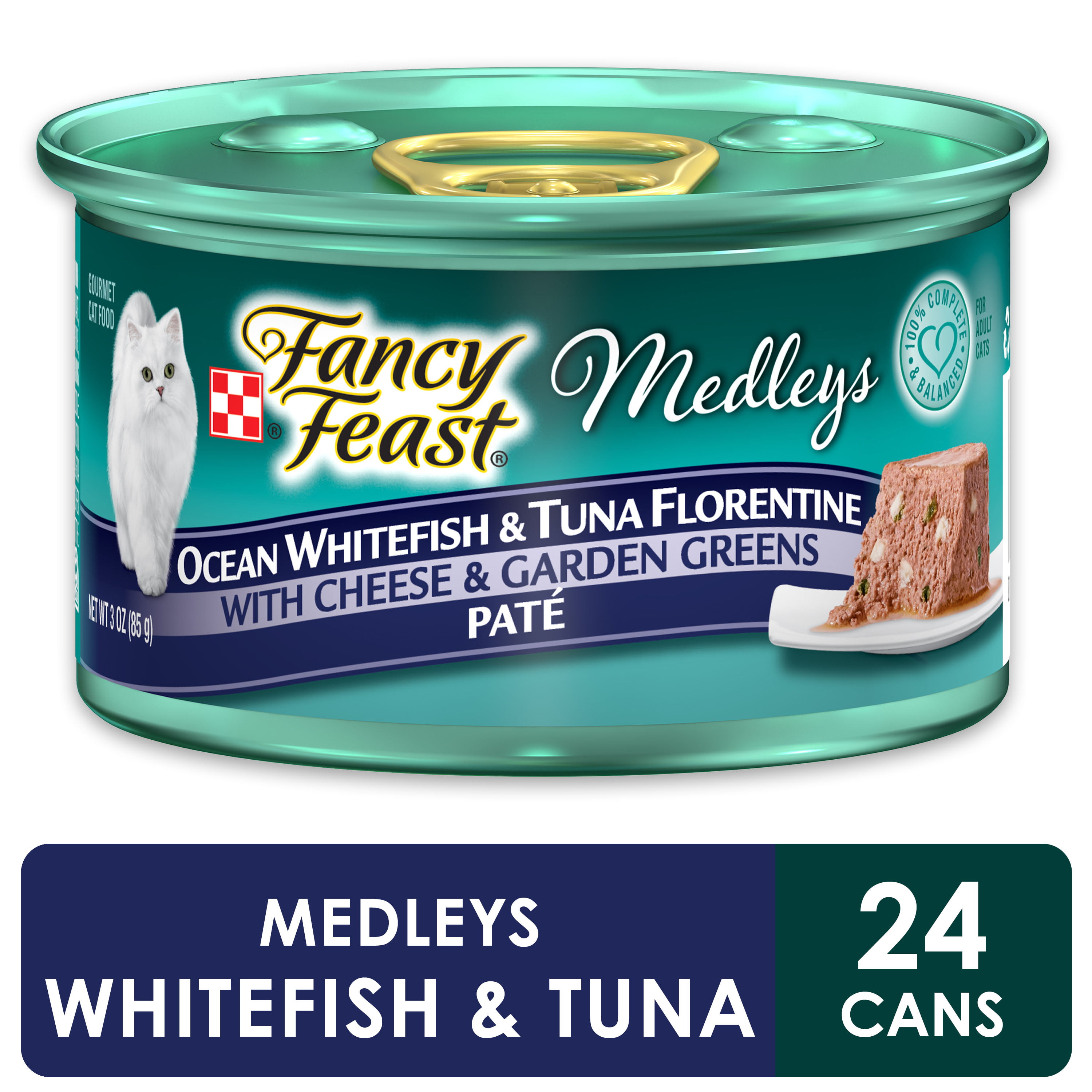 (24 Pack) Fancy Feast Pate Wet Cat Food, Medleys Whitefish & Tuna