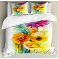 thumbnail image 1 of Gerber Daisy Duvet Cover Set King Size, Burgeoning Beauty of Nature Abstract Watercolor Artwork of a Colorful Bouquet, Decorative 3 Piece Bedding Set with 2 Pillow Shams, Multicolor, by Ambesonne, 1 of 3