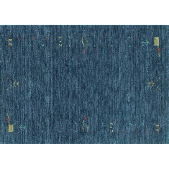 Ahgly Company Indoor Rectangle Abstract Turquoise Blue Contemporary Area Rugs, 5' x 7'
