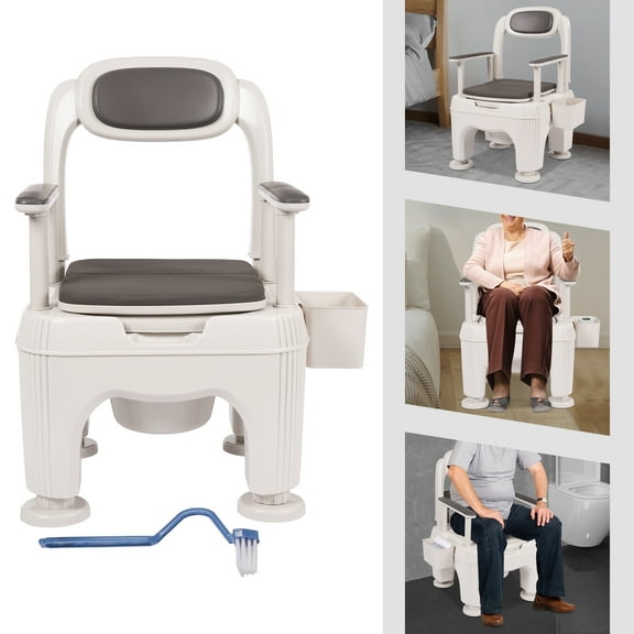Wildnix Portable Bedside Commode with Adjustable Seat Height, Non-Slip Base, Armrests, and Comfortable PU Seat for Elderly and Pregnant Women