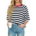 thumbnail image 3 of Cueply Tops for Women Summer Short Sleeve T Shirts Striped Design Fashion Crewneck Casual Loose Basic Tee Shirts, 3 of 9
