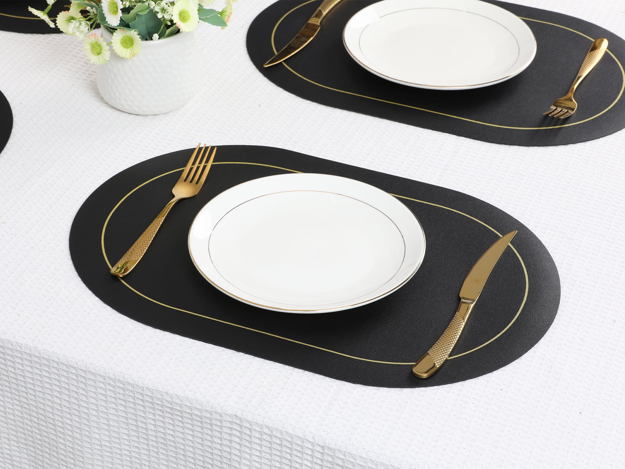 Unique Bargains Set of 6 Faux Leather Placemats Black