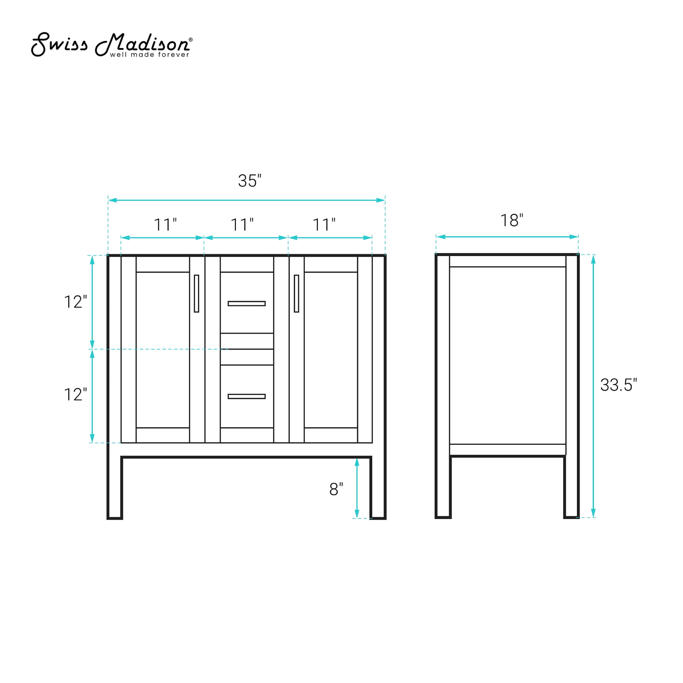 Forme 36" Modular Freestanding Bathroom Vanity Cabinet without Top in White