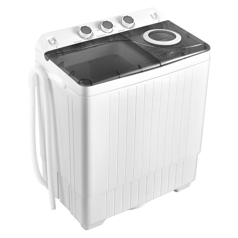 Spaco 26 LBS Twin Tub Portable Washing Machine with Built-In Drain Pump-Gray, Washer Spinner Portable Washing Machine