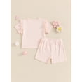 thumbnail image 5 of Musuos Baby Girls Summer 2 Piece Outfit 3 6 12 18 24M Crew Neck Ruffles Short Sleeve T-Shirt and Elastic Shorts Set Casual Clothes, 5 of 10