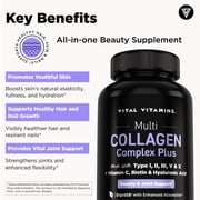 Vital Vitamins Multi Collagen Complex Plus - Biotin, HA, Vit C - Hair, Skin, Nails, Joints - 150 Count