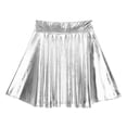 thumbnail image 3 of TiaoBug Women's Glossy Pleated Skater Skirt Shiny Metallic Ruffle Skirts Cocktail Party Dance Clubwear Silver B S, 3 of 4