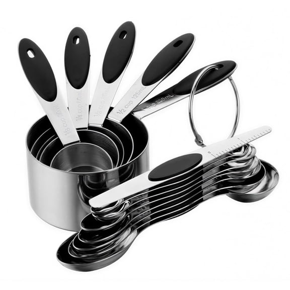 Measuring Cups and Spoons Set – 13 Piece Stainless Steel with Non-Slip Handles – Nestable Kitchen Tools, Dishwasher Safe – for Cooking, Baking, and Seasoning