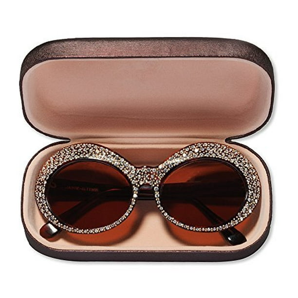 Large Sunglasses Case For Men And Women Hard Shell Eyeglass Case Satiny Brown 
