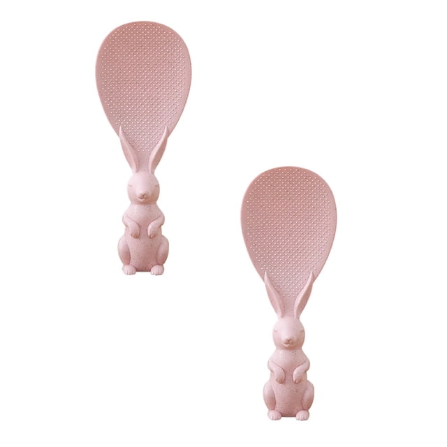 Oleegame 2PC Stainless Steel Cutlery Set Cute And Creative Rabbit Can Be Vertical Non Stick Rice Spoon Rice Shovel Straw Plastic Rice Spoon