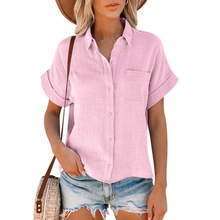 

Aligament Women Womens Summer Tops Loose Button Long Shirt Cotton Ladies Casual T-Shirt Black Corset Top Women Dresses for Women Casual Spring Pink S
