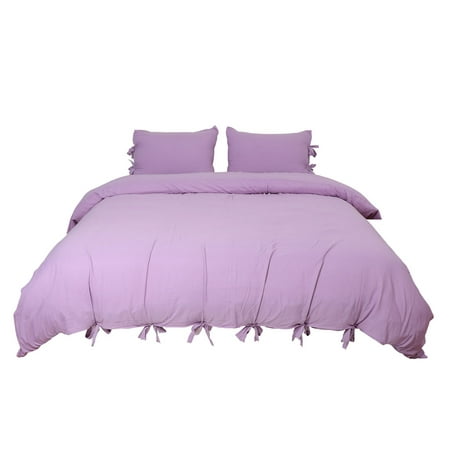 Washed Cotton Bedding Set Comforter, Light Purple Queen Bed Set