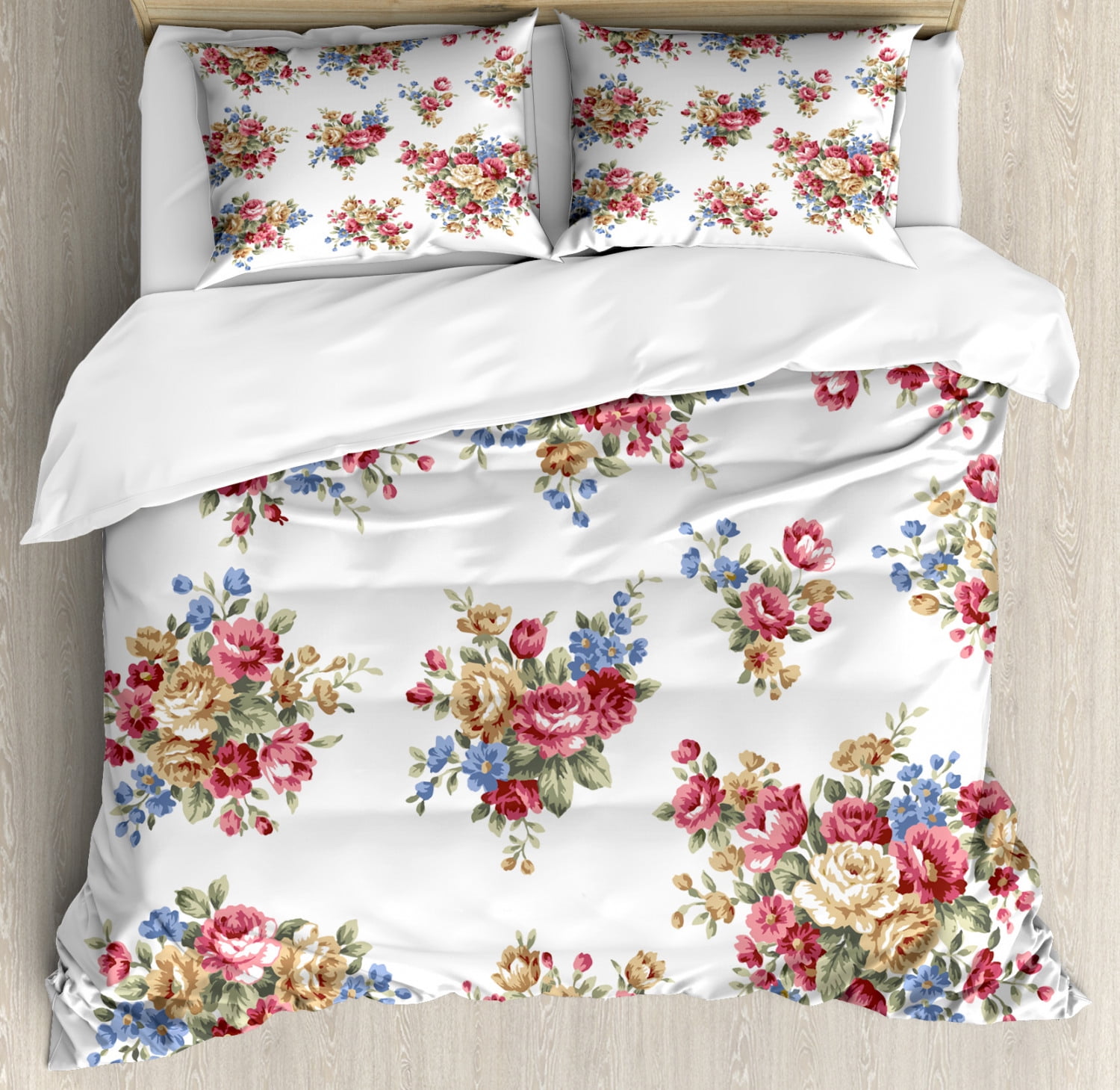 Vintage Floral Reversible Comforter with Pillowcases King Size Flower Bedding