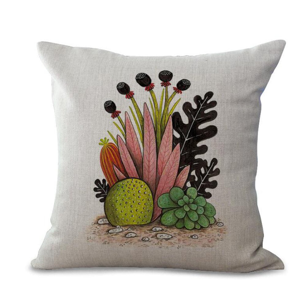 Elliot_yew Throw Pillow Case Cactus Tropical Plants Pattern Cotton Blend Linen Square Decorative Cushion Case Cushion Cover Pillowcase for Sofa Bed Chair Bench 18 X 18 Inch-Pattern 1 