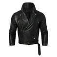 thumbnail image 1 of OJinShaWanO Men's Sport Coats and Blazers Big and Tall Fashion Men's Leather Jacket Motorcycle Riding Leather Jacket Windproof Rain Zipper Drawstring Belt Solid Color Design, 1 of 4