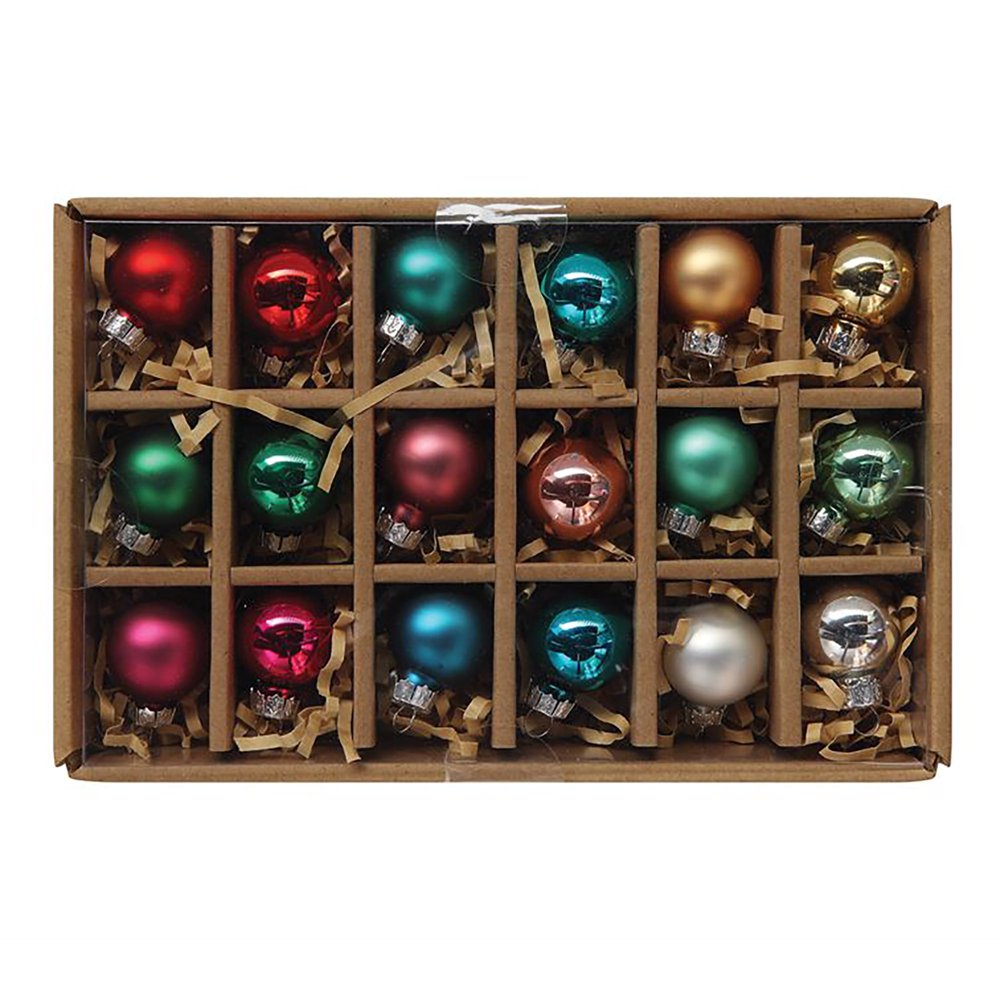 Ball Multicolored 1 inch Glass Christmas Figurine Ornaments Boxed Set
