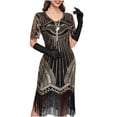 thumbnail image 6 of Flapper Dresses 20s Great Gatsby Dresses Women Crewneck Lace Dresses Sequin Mesh Sleeve Roaring Dress Harlem Nights, 6 of 7