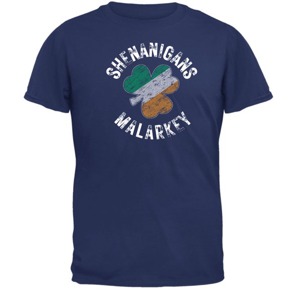 St Patricks Day Shenanigans Malarkey Distressed Irish Flag Clover Mens T Shirt