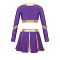 thumbnail image 2 of YONGHS Girls Cheerleading Outfits High School Cheer Leader Long Sleeve Crop Tops with Skirts Costume Purple 6, 2 of 5