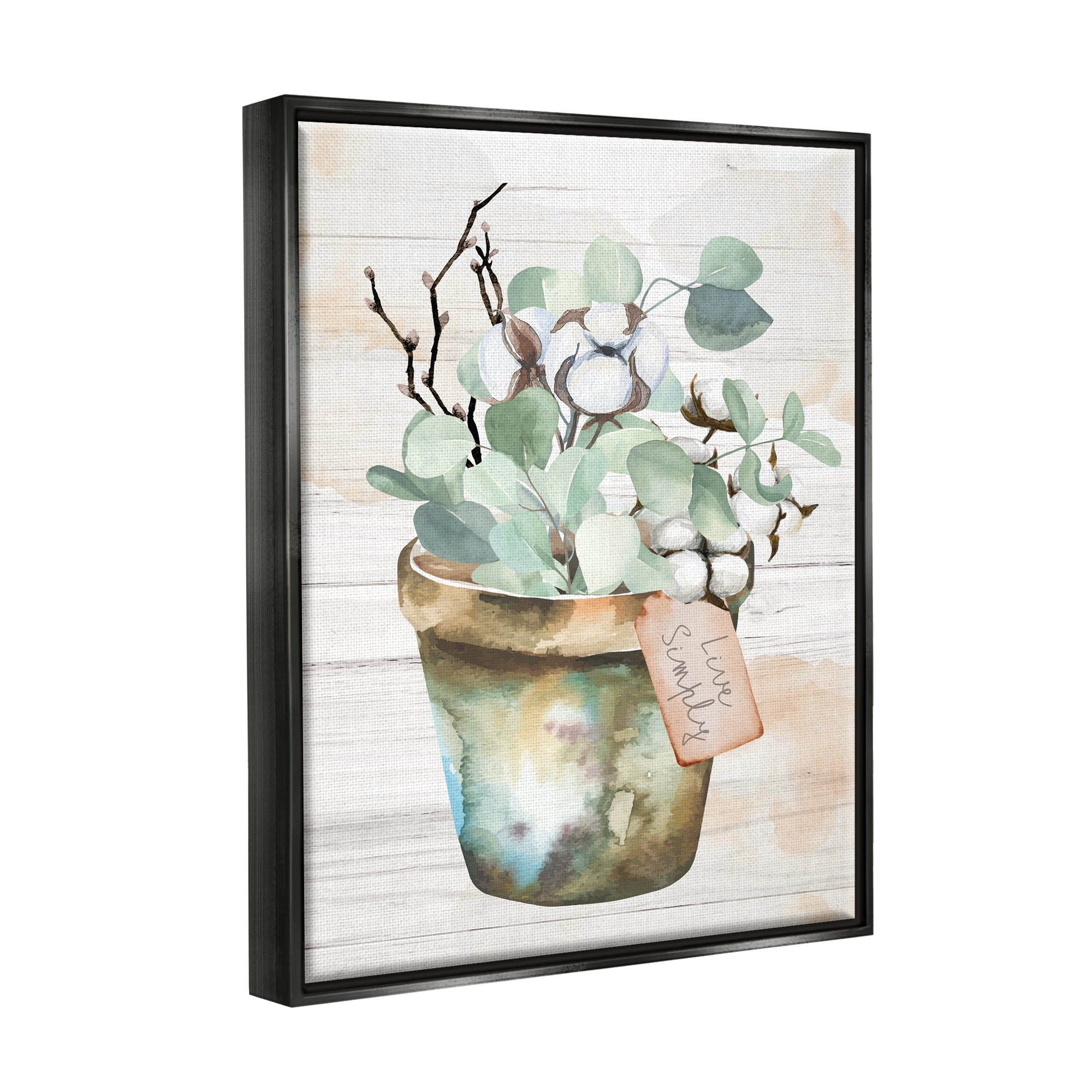 Stupell Live Simply Potted Eucalyptus Plant Botanical & Floral Painting Black Floater Framed Art Print Wall Art