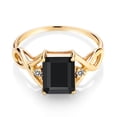 thumbnail image 2 of Gem Stone King 2.17 Cttw Black Onyx and White Diamond 3-Stone Ring for Women | 18K Yellow Gold Plated Silver  | Gemstone Birthstone | 9X7MM Emerald Cut and 2MM Round | Available in Size 5-9 | Size 7, 2 of 5