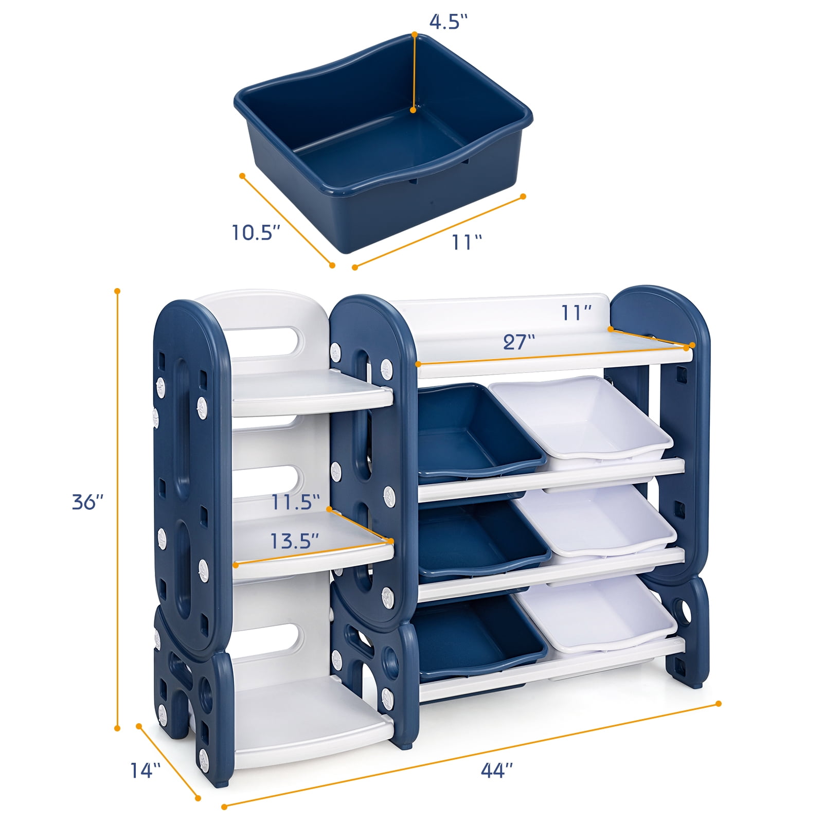 Infans Kids Toy Storage Organizer w/ Bins & Multi-Layer Shelf for Bedroom Playroom Blue
