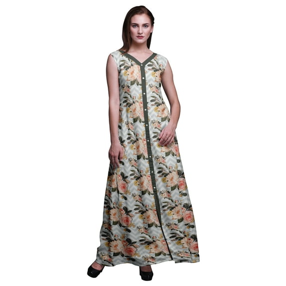 Bimba Floral Ladies Printed Front Slit Sleeveless Maxi Summer Long Casual Dress-XXX-Large