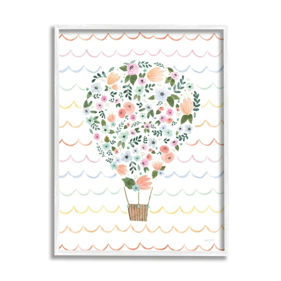 Stupell Industries Children's Floral Pattern Hot Air Balloon Wave Stripes, 11 x 14,Design by Jenaya Jackson