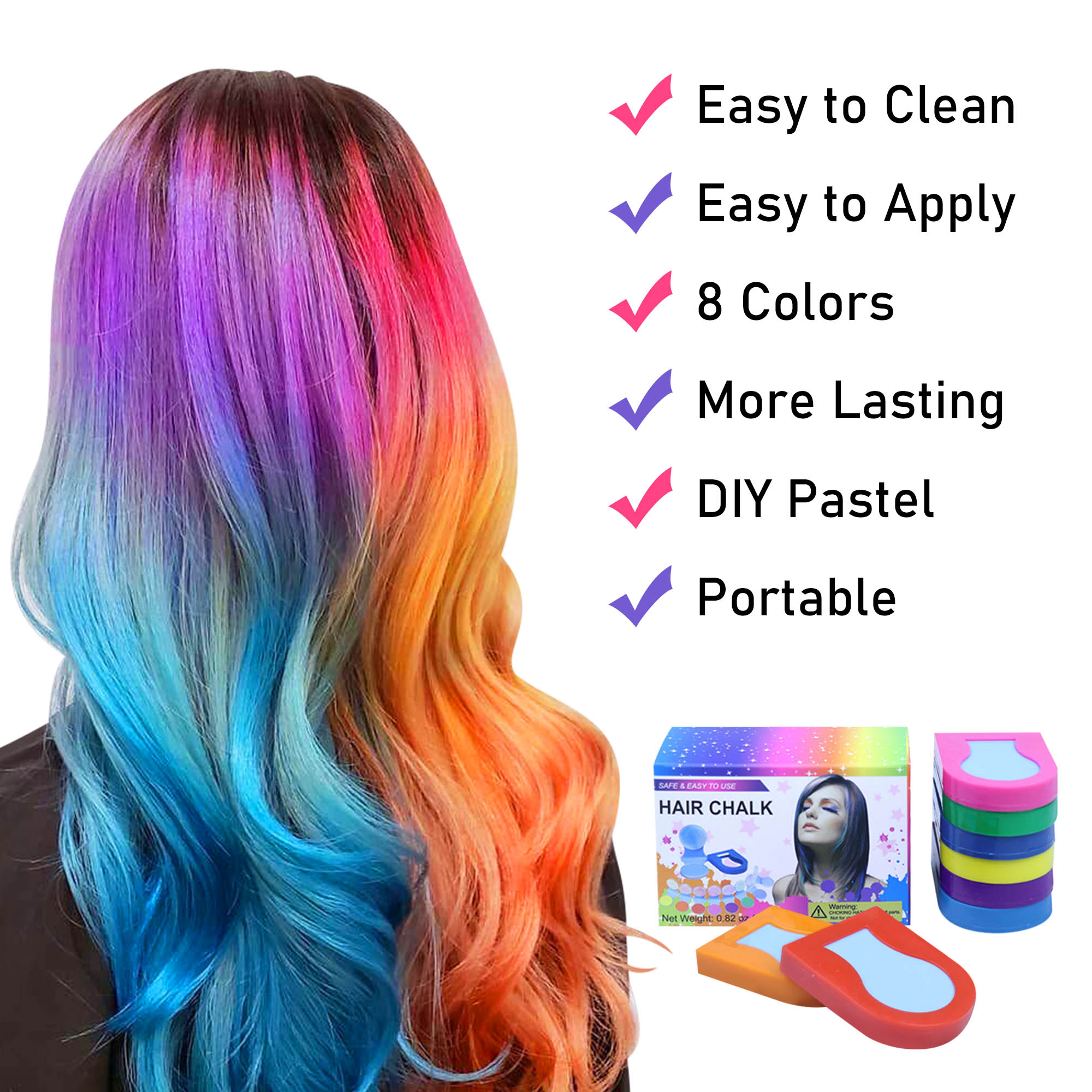 Hair Chalk Pinkiou Temporary Bright Hair Color Dye for Girls Kids, Washable Hair Chalk Set/Kit for Girls New Year Birthday Party Cosplay DIY - 8 Colors - image 4 of 10