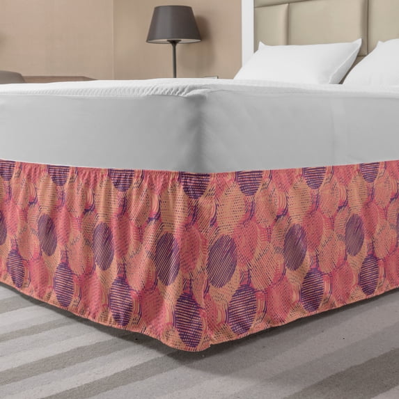 Abstract Geometry Bed Skirt, Intertwined Print of Random Arrangement of Stripes Circles Illustration, Elastic Bedskirt Dust Ruffle Wrap Around for Bedding Decor, 4 Sizes, Multicolor, by Ambesonne