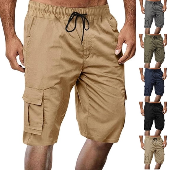 Men's Cargo Shorts with Multi Pockets and Drawstring Waist Featuring Lightweight Quick Dry Fabric for Summer Hiking Camping Fishing Travel or Casual Daily Wear Army Green L