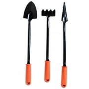 HOMEGARDEN 3 Piece Long Handled Mini Garden Tools Set | 7.5" (19 cm) to 9" (22.8 cm) Steel Tools | Rubber Handles | For Potted Plants & Window Boxes