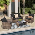 thumbnail image 2 of 4 Piece Outdoor Patio Furniture Set,Wicker Conversation Sets Outdoor Sectional Patio Sofa Couch with Cushions & Coffee Table for Outside, Garden, Balcony, Porch,Yellow/Black, 2 of 6