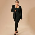 thumbnail image 3 of Ettsollp 2 Pcs/Set Lady Formal Coat Pants Set Long Sleeves Slim Fit Lapel Cardigan Mid Length Jacket High Waist Trousers Formal Business Commuting Outfit, 3 of 8
