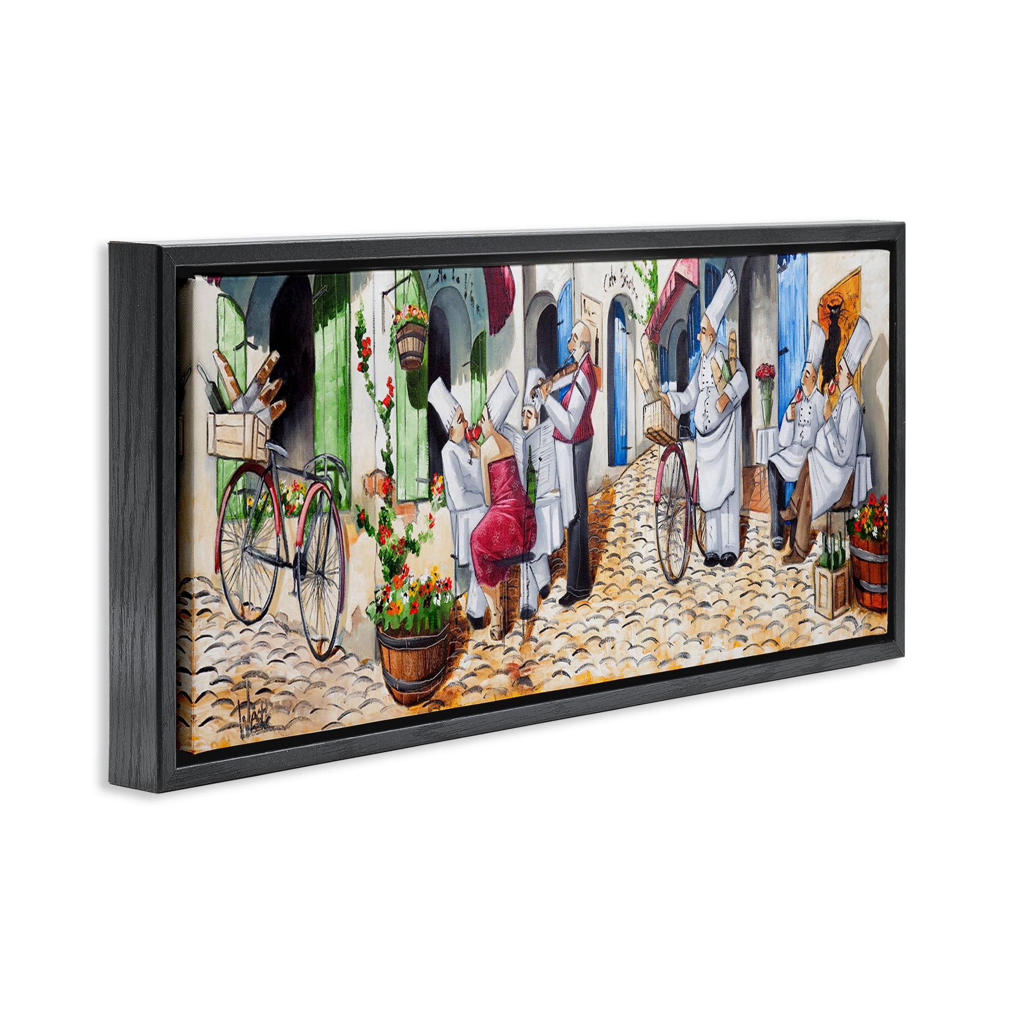 Stupell Industries Town Café Chefs Scenery Painting Black Floater Framed Art Print Wall Art, 31 x 14