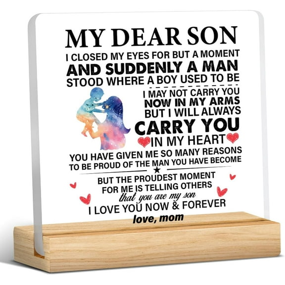 Best Son Gifts From Mom, Gift for Son Birthday Christmas Graduation, Gifts for Son, Meaningful My Dear Son Acrylic Desk Sign Decor 4x4 Inch