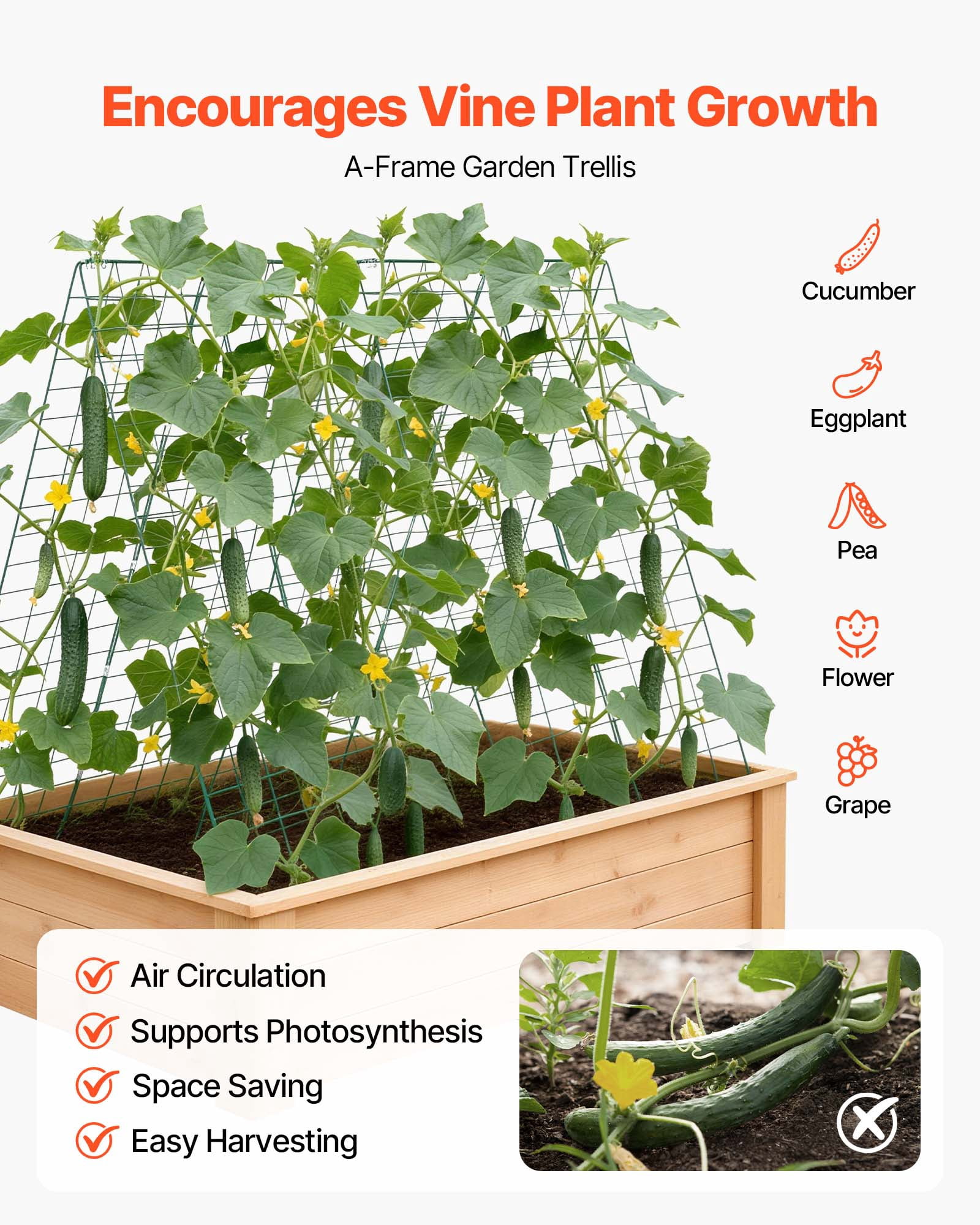 VEVOR Cucumber Trellis 4 Pack, A-Frame Garden Trellises for Raised Bed, Metal Rustproof Coating Plant Support for Vine, Climbing Plants, Peas, Beans, Zucchini, Tomato, Flower(46.06 x 16.93 in x 4PCS)