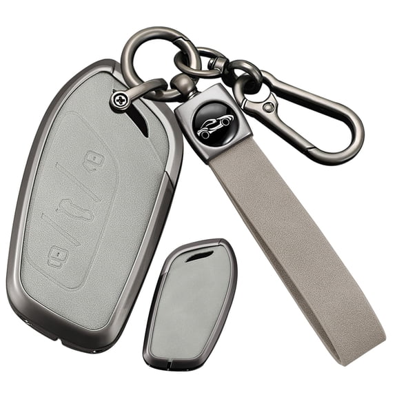 Metal Leather 3 Button Smart Key Fob Cover Case Fit for MG Roewe RX5 I5 I6 RX3 RX8 GS MG5 SAIC ZS EV MG6 EZS HS EHS MG3 MG7 ERX5 Key Case Keyless with Keychain