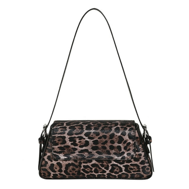 Bolso de cuero de PU para axila, bolsos de viaje con estampado de leopardo de Color sólido para mujer (marrón)