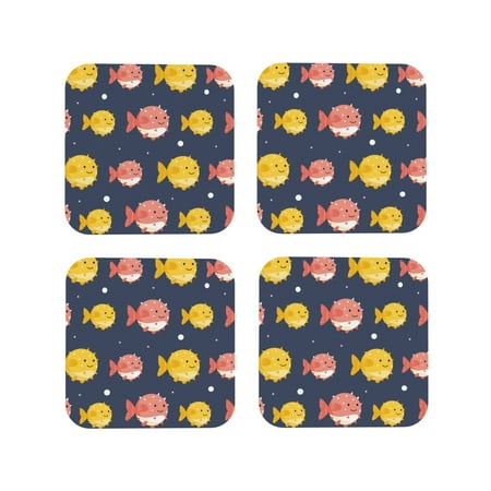 

Tideii Cute Puffer Fish for Leather Coasters 4 Pieces Anti-fouling and Anti-scalding Decorative Coasters Suitable for Restaurants Kitchens Coffee Shops-Square
