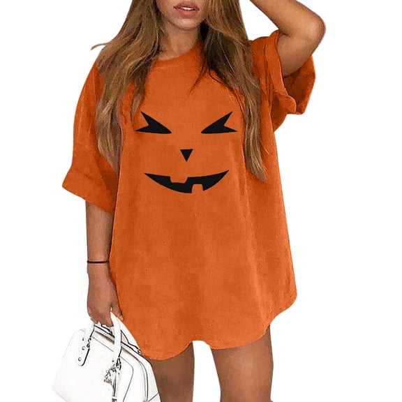 BOOMNY Halloween Womens Short Sleeve Tshirts Crew Neck Hallowmas Pumpkin Face Graphic T-Shirt Loose Fall Tee Tops for Women