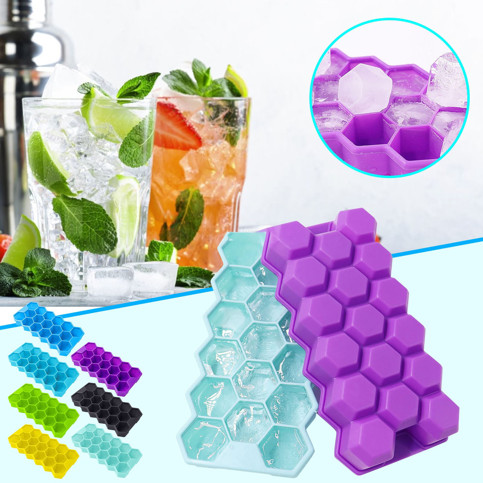 Wovilon Ice Cube Tray Ice Lattice Ice Cube-Tray Mould With Lid Honeycomb  Shape 33 Grids Food Safe Grade Silicone For Kitchen Wholesale Hot Selling