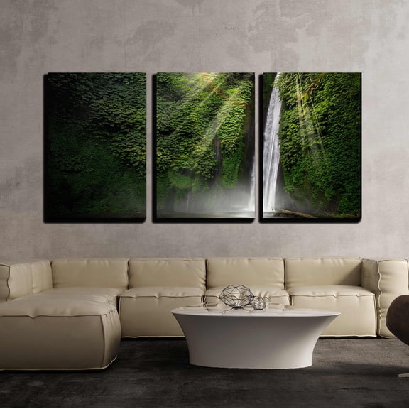 wall26 - 3 Piece Canvas Wall Art - Waterfall in The Tropical Forest. Munduk, Bali, Indonesia. - Modern Home Art Stretched and Framed Ready to Hang - 16"x24"x3 Panels